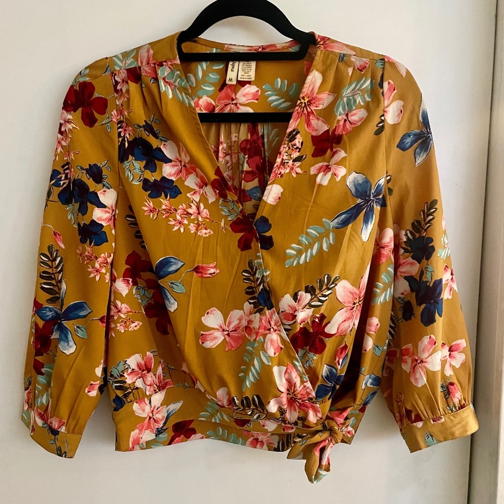 Tropical Floral Wrap Crop Summer Top